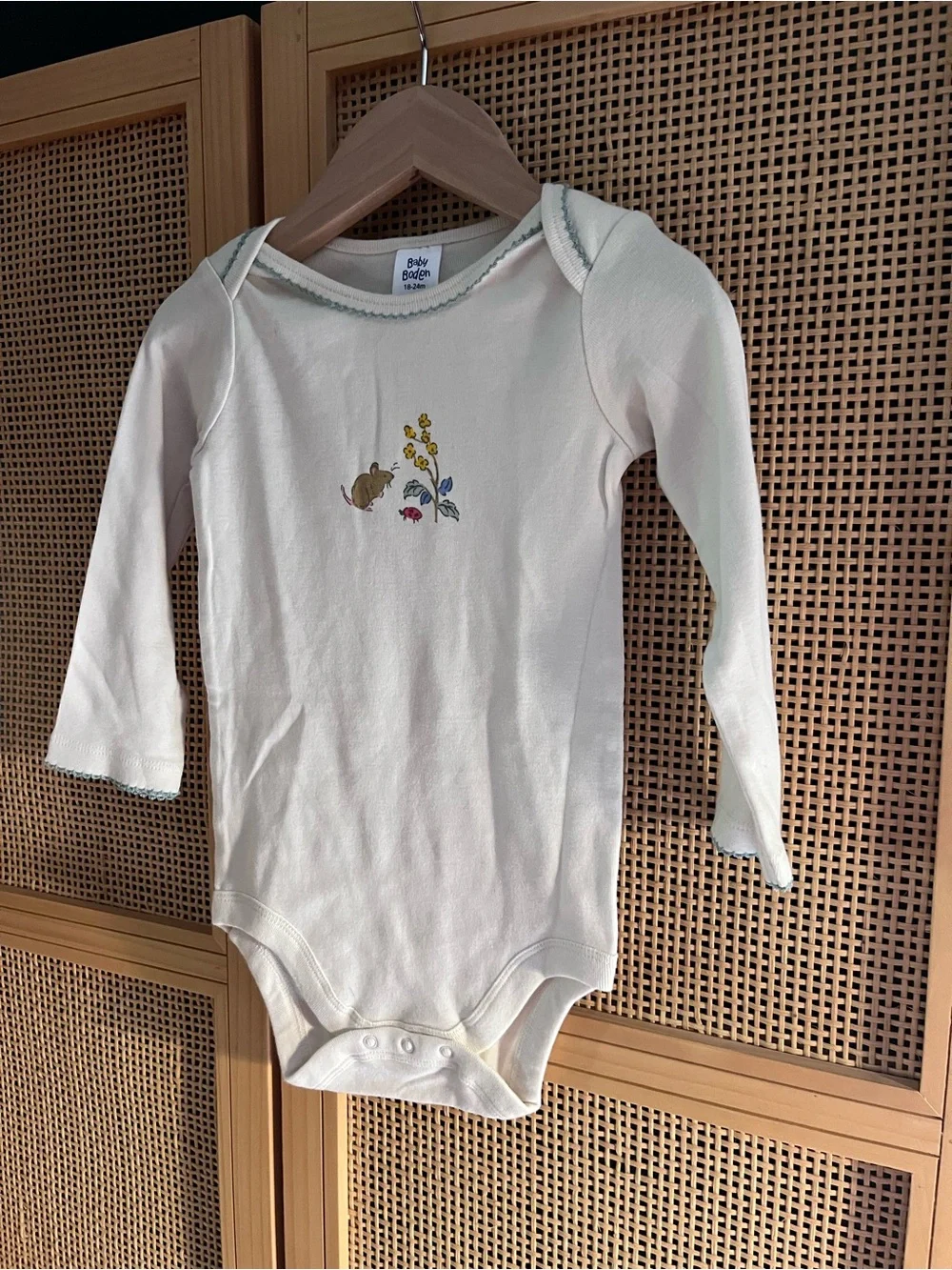 Baby Boden 18-24M Long-Sleeve Bodysuit with Tiny Floral & Animal